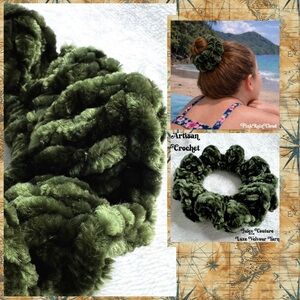 Handmade Crochet VELVET Hunter Green Large Hair Scrunchie PinkRainCloud